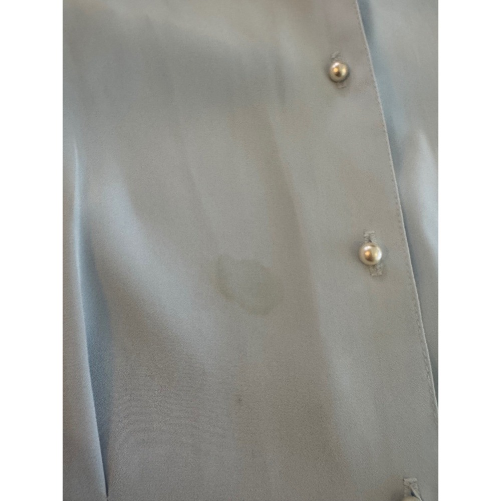Vintage Le Blouse Powder Blue Long Sleeve Button Down with Lace Collar Size 10 - Picture 10 of 11